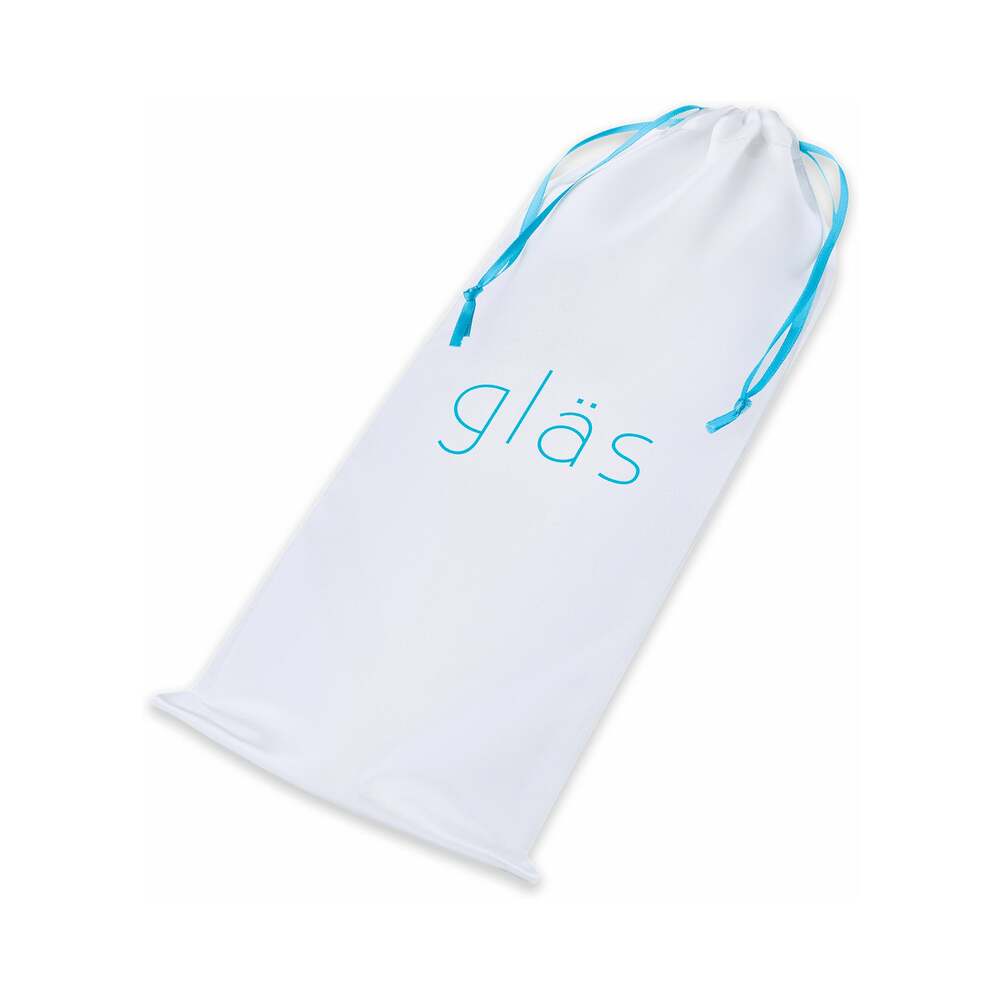 Glas 6 in. Curved G-Spot Glass Dildo Blue - Red Garter
