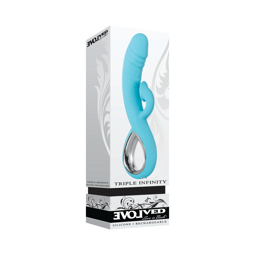 Evolved Triple Infinity Rechargeable Heating Suction Silicone Dual Stimulator Blue - Red Garter