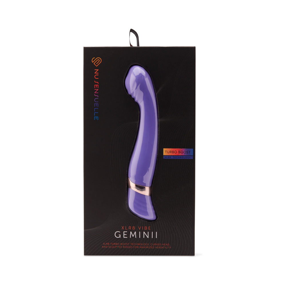 Nu Sensuelle Geminii Xlr8 14 Func Double Motor Vibe - Ultra Violet - Red Garter