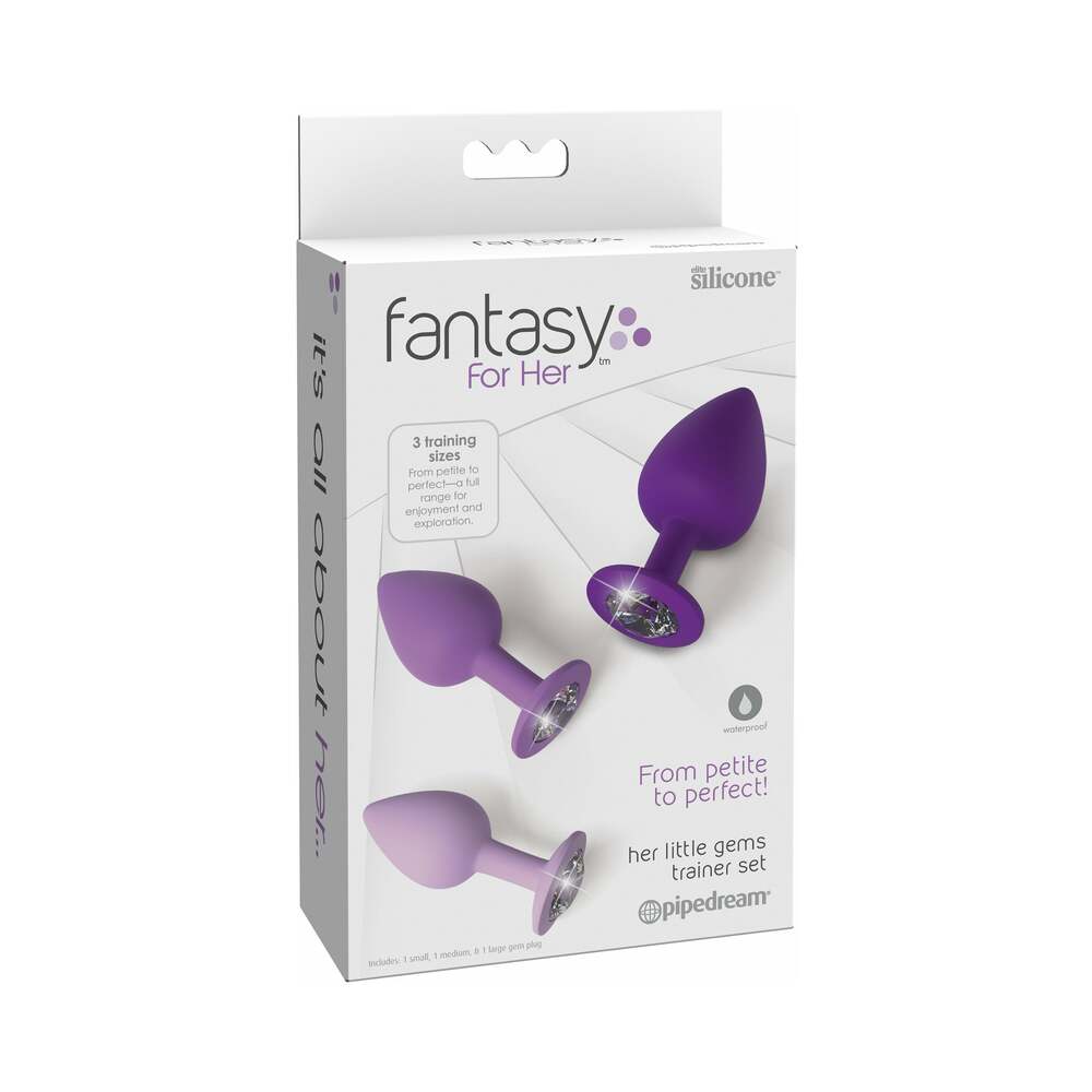 Pipedream Fantasy For Her 3-Piece Silicone Her Little Gems Trainer Plug Set Purple - Red Garter