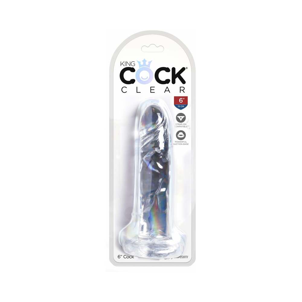 Pipedream King Cock Clear 6 in. Cock Realistic Dildo With Suction Cup - Red Garter