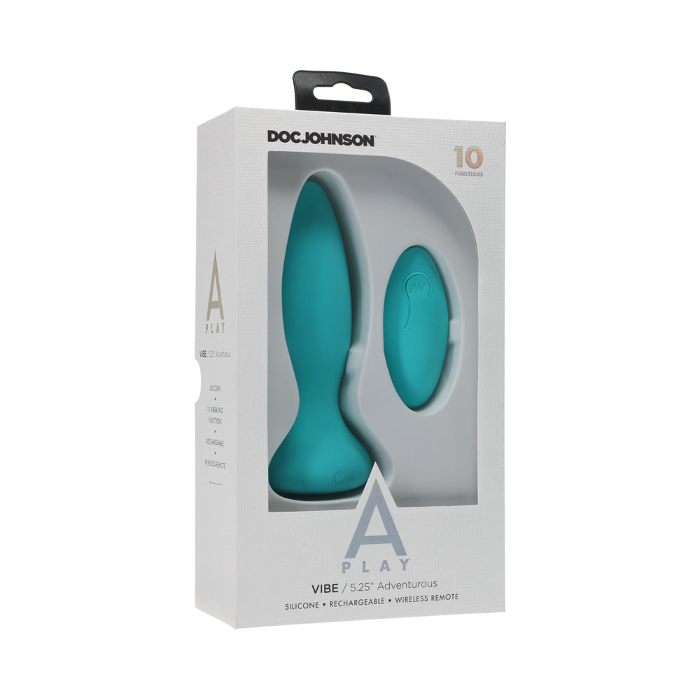 A-Play Vibe Adventurous Rechargeable Silicone Anal Plug with Remote Teal - Red Garter