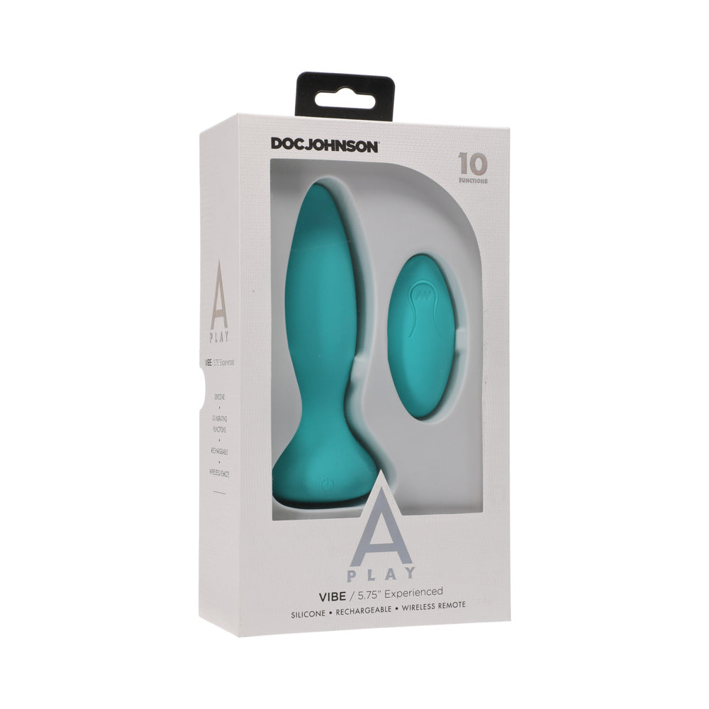 A-Play Vibe Experienced Rechargeable Silicone Anal Plug with Remote Teal - Red Garter