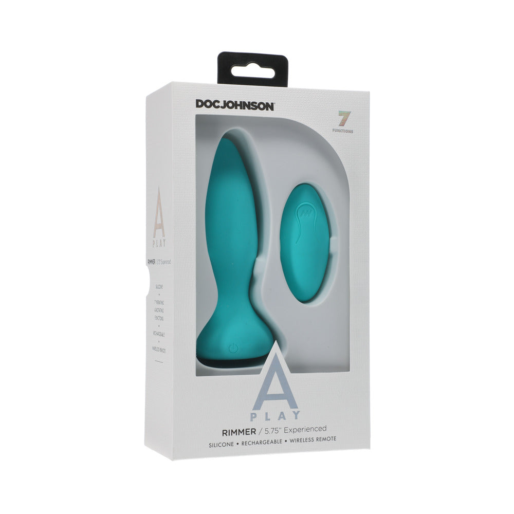 A-Play Rimmer Experienced Rechargeable Silicone Anal Plug with Remote Teal - Red Garter