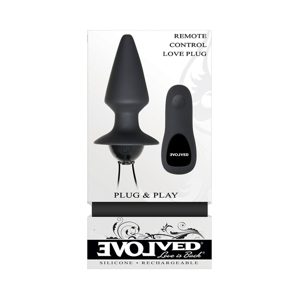 Evolved Plug & Play Rechargeable Remote-Controlled Vibrating Silicone Anal Plug Black - Red Garter