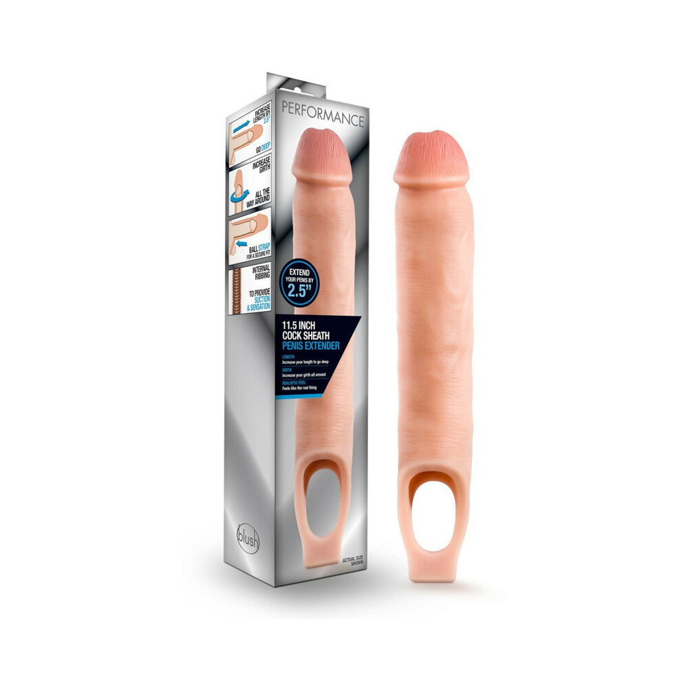 Blush Performance 11.5 in. Cock Sheath Penis Extender Sling Beige - Red Garter