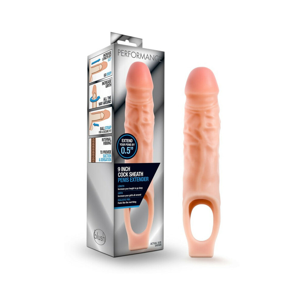 Blush Performance 9 in. Cock Sheath Penis Extender Sling Beige - Red Garter