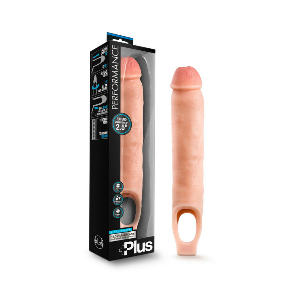 Blush Performance Plus 11.5 in. Silicone Cock Sheath Penis Extender Sling Beige - Red Garter
