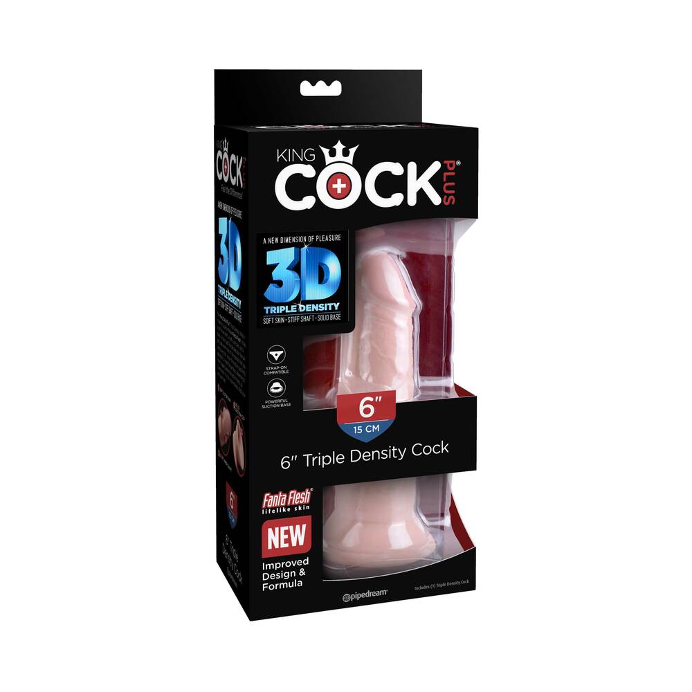 Pipedream King Cock Plus 6 in. Triple Density Cock Realistic Dildo With Suction Cup Beige - Red Garter