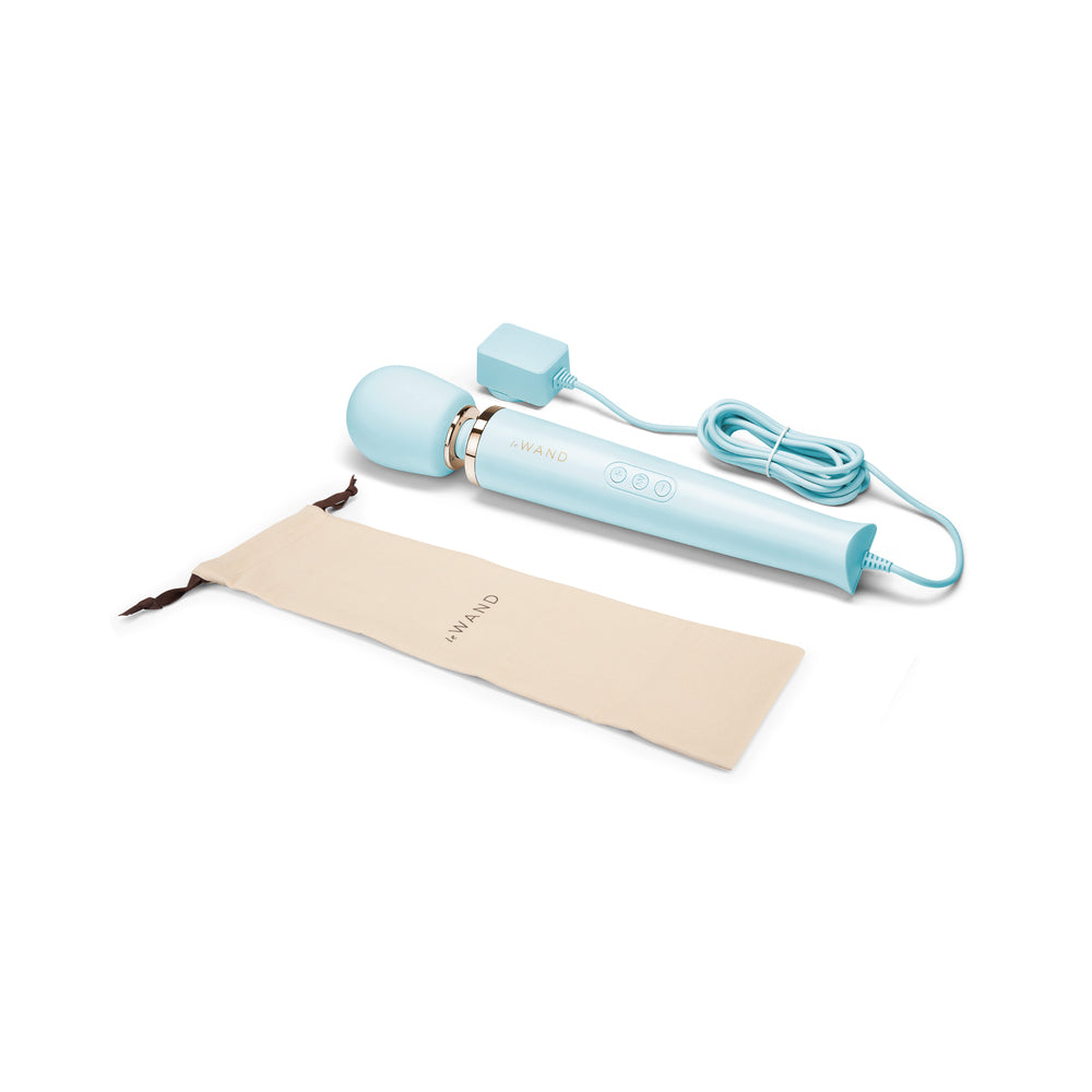 Le Wand Plug-In Vibrating Massager Sky Blue - Red Garter