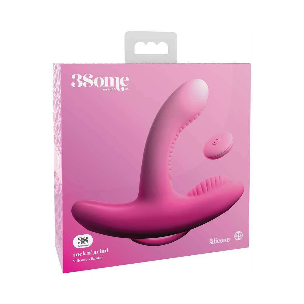 Pipedream 3Some Rock n'' Grind Dual Stimulation Silicone Vibrator Pink - Red Garter