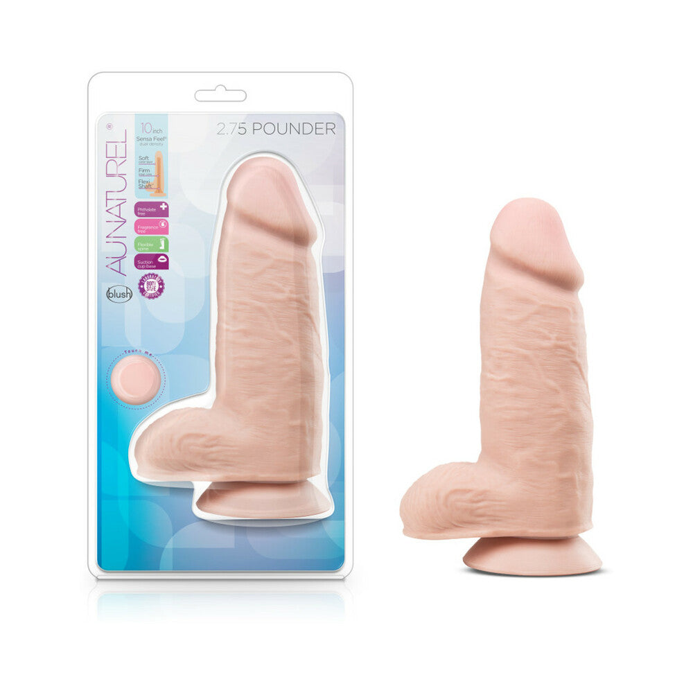 Au Naturel 2.75 Pounder 10 in. Posable Dual Density Dildo with Balls Beige - Red Garter