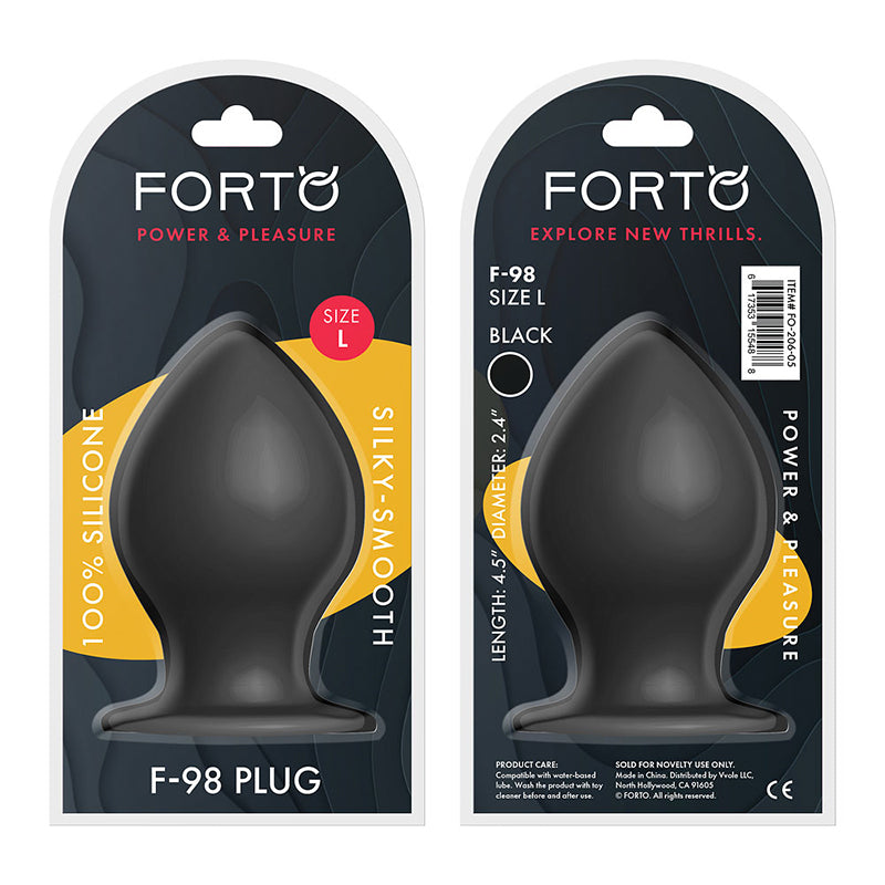 Forto F-98 Cone Silicone Anal Plug Large Black - Red Garter