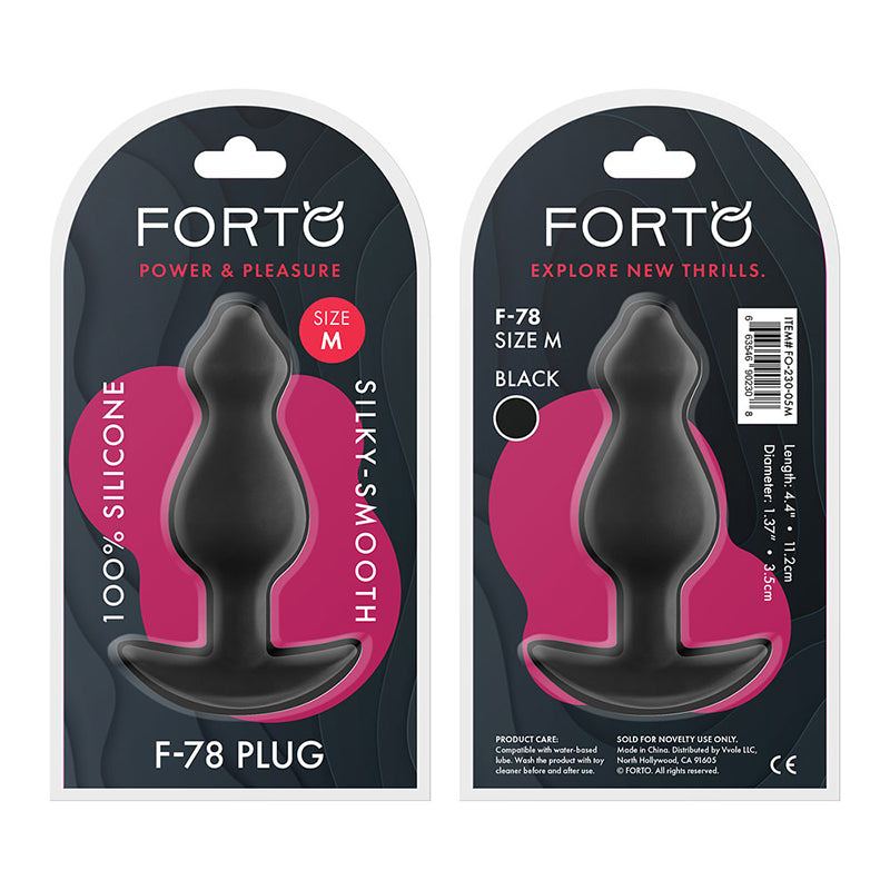 Forto F-78 Pointee Silicone Anal Plug Medium Black - Red Garter