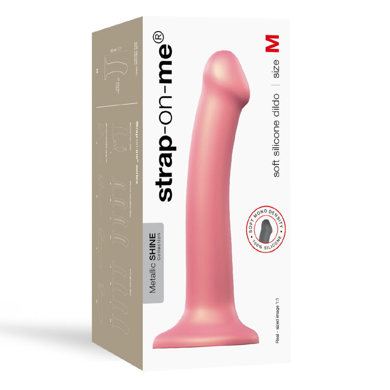 Strap-On-Me Metallic Shine Collection Soft Single-Density Silicone Dildo Vieux Rose M - Red Garter