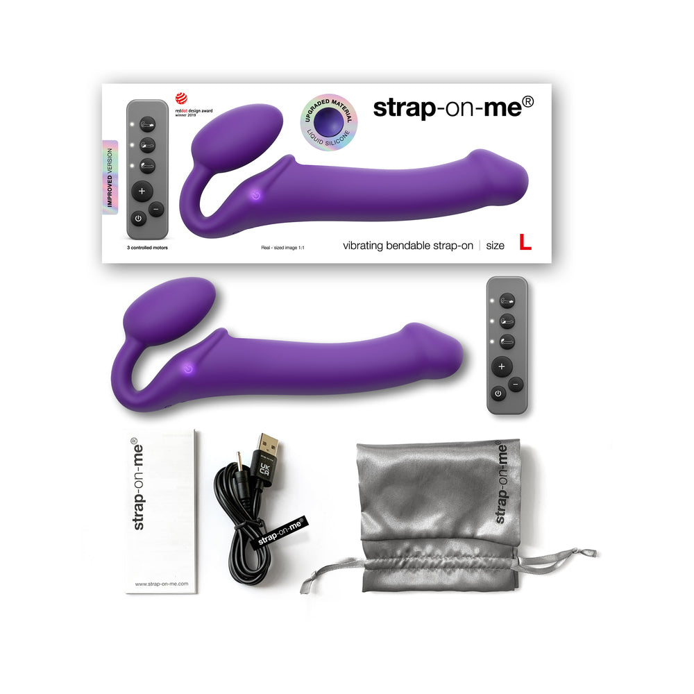 Strap-On-Me Rechargeable Remote-Controlled Silicone Vibrating Bendable Strap-On Purple L - Red Garter