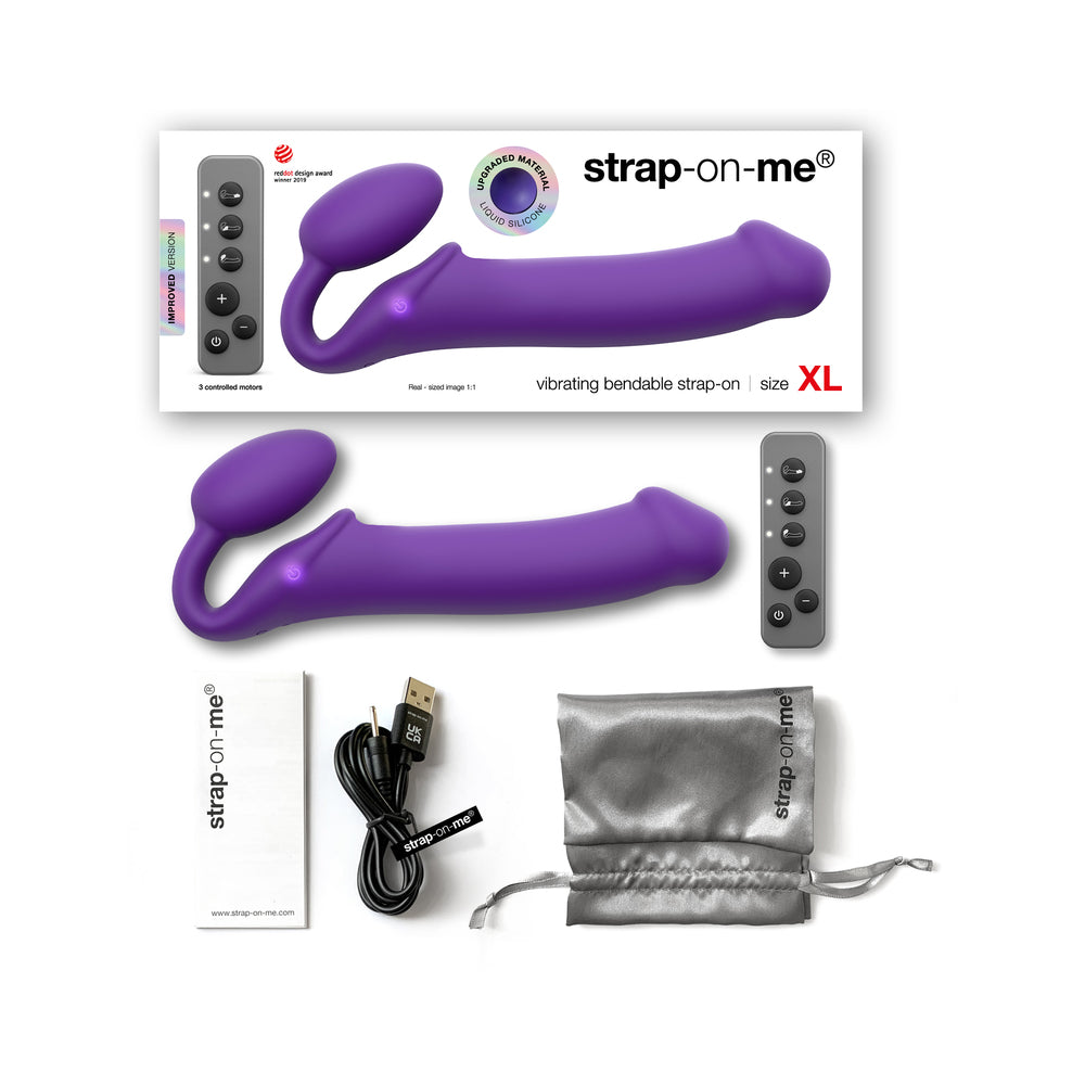 Strap-On-Me Rechargeable Remote-Controlled Silicone Vibrating Bendable Strap-On Purple XL - Red Garter
