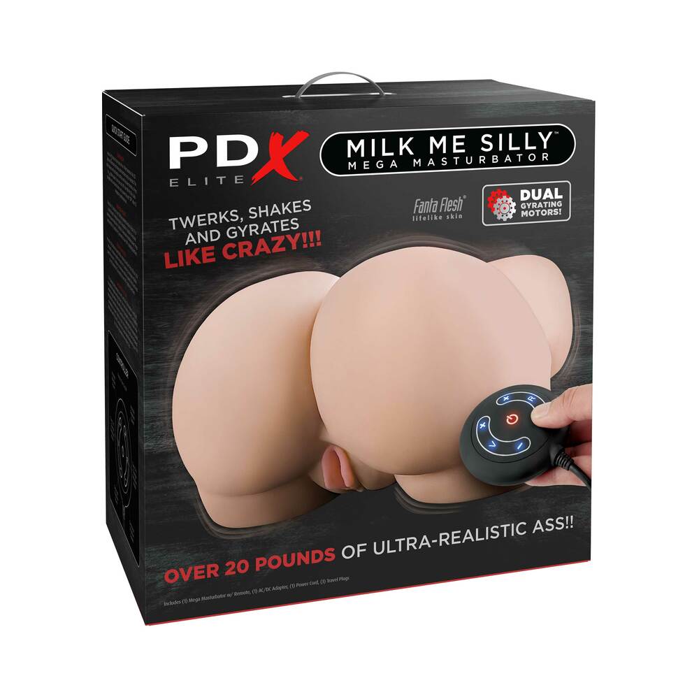 PDX Elite Milk Me Silly Remote-Controlled Vibrating Rotating Dual-Entry Mega Masturbator Beige - Red Garter