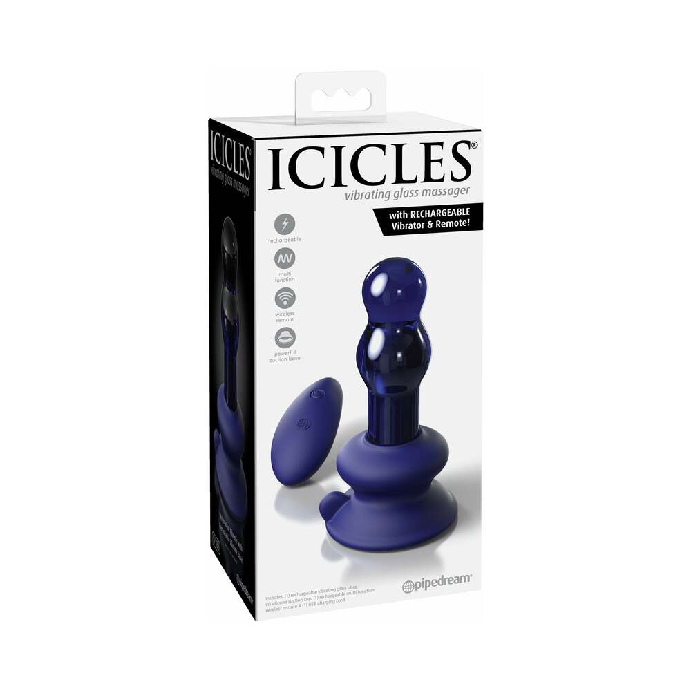Pipedream Icicles No. 83 Vibrating Glass Massager With Suction Cup Blue - Red Garter