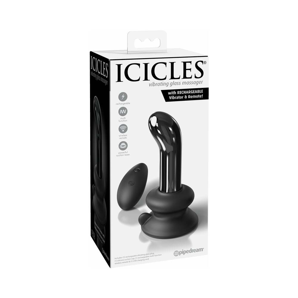 Pipedream Icicles No. 84 Vibrating Curved Glass Massager With Suction Cup Black - Red Garter
