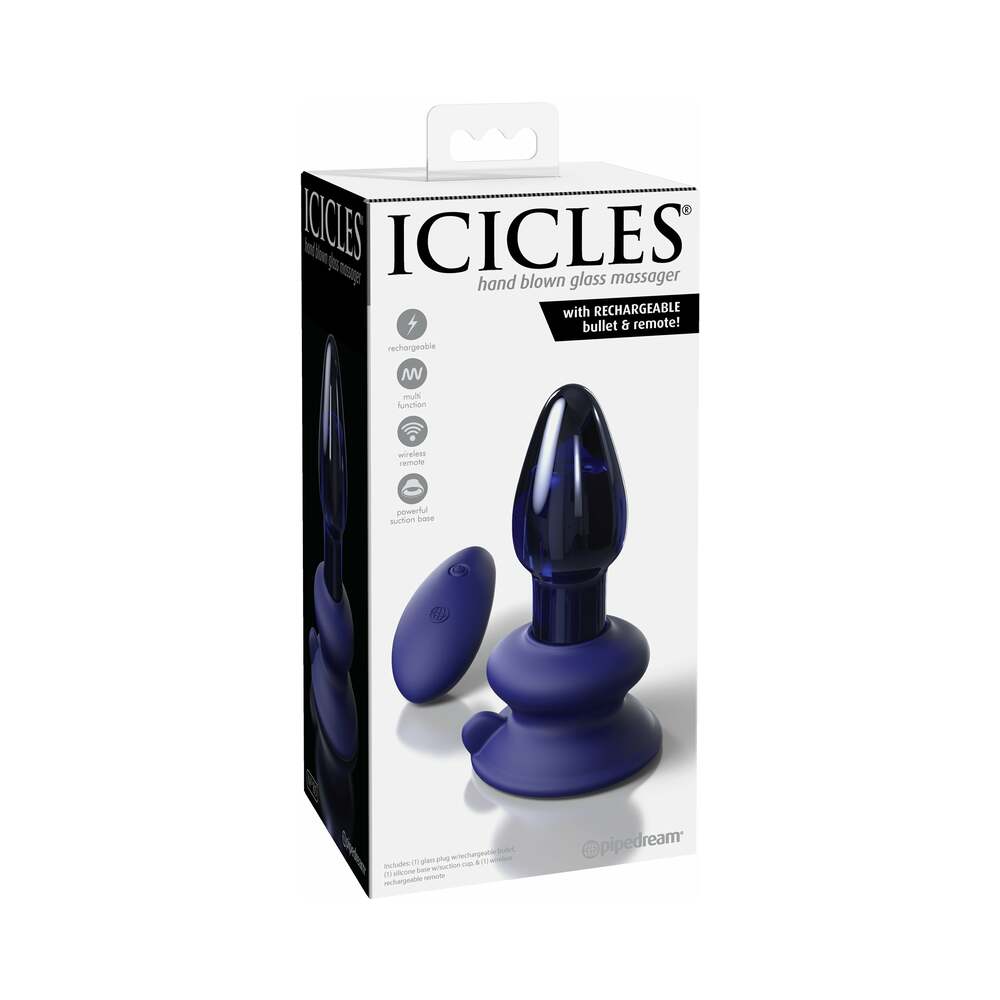 Pipedream Icicles No. 85 Rechargeable Remote-Controlled Vibrating Anal Plug With Suction Cup Blue - Red Garter