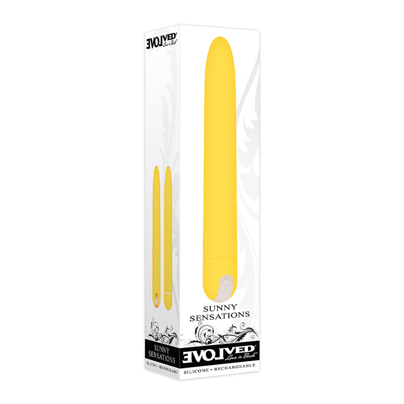 Evolved Sunny Sensations Rechargeable Silicone Sli mline Vibrator Yellow - Red Garter