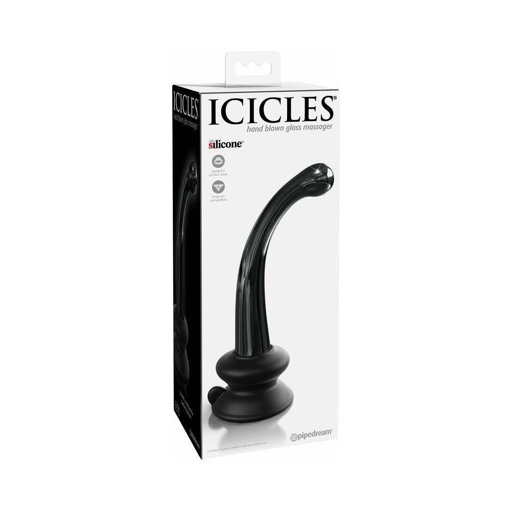 Pipedream Icicles No. 87 Curved Glass G-Spot Massager With Suction Cup Black - Red Garter
