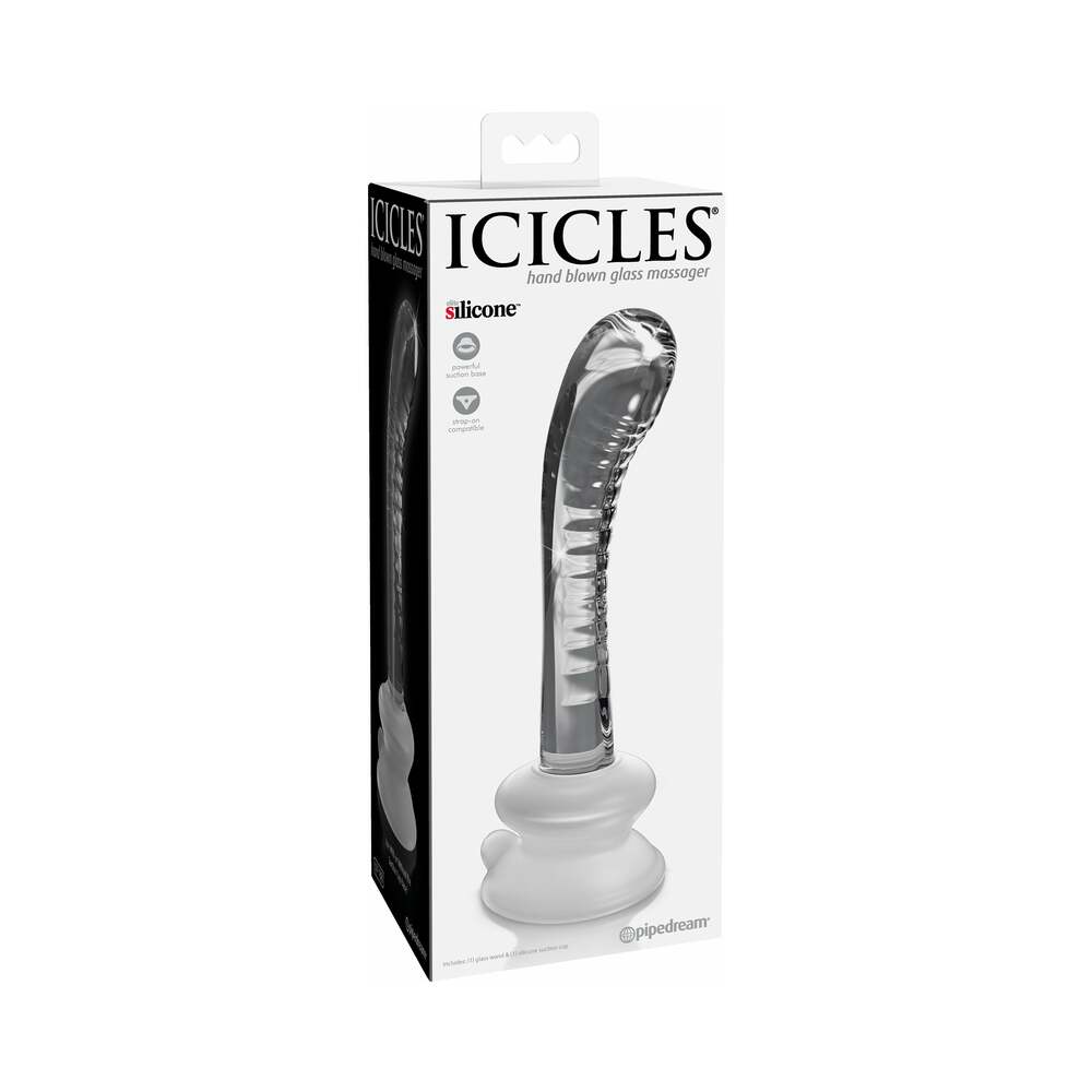 Pipedream Icicles No. 88 Curved Glass G-Spot Massager With Suction Cup Clear - Red Garter