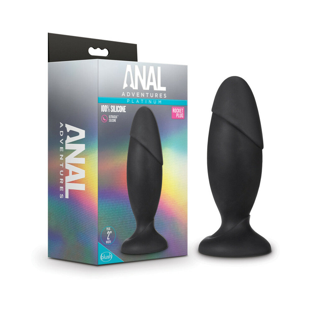 Blush Anal Adventures Platinum Silicone Rocket Plug Black - Red Garter