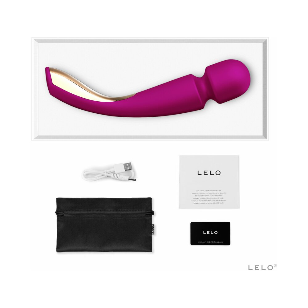 LELO SMART WAND 2 Large Rechargeable Wand Vibrator Deep Rose - Red Garter
