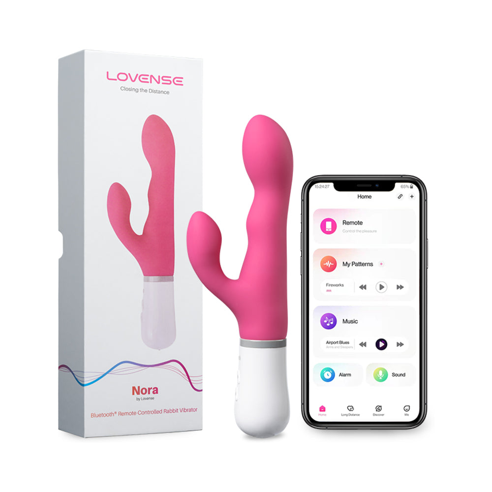 Lovense Nora Bluetooth Remote-Controlled Long-Distance Rabbit Vibrator - Red Garter