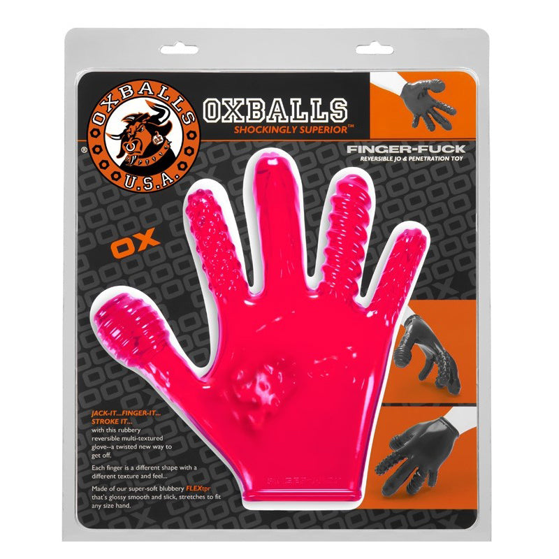 OxBalls FINGER FUCK Glove Hot Pink - Red Garter