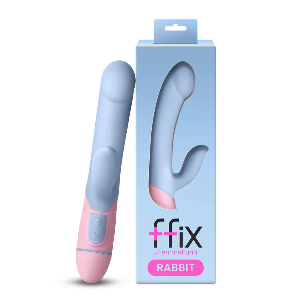 FemmeFunn FFIX Rabbit Waterproof Silicone Dual Stimulation G-Spot Vibrator Light Blue - Red Garter