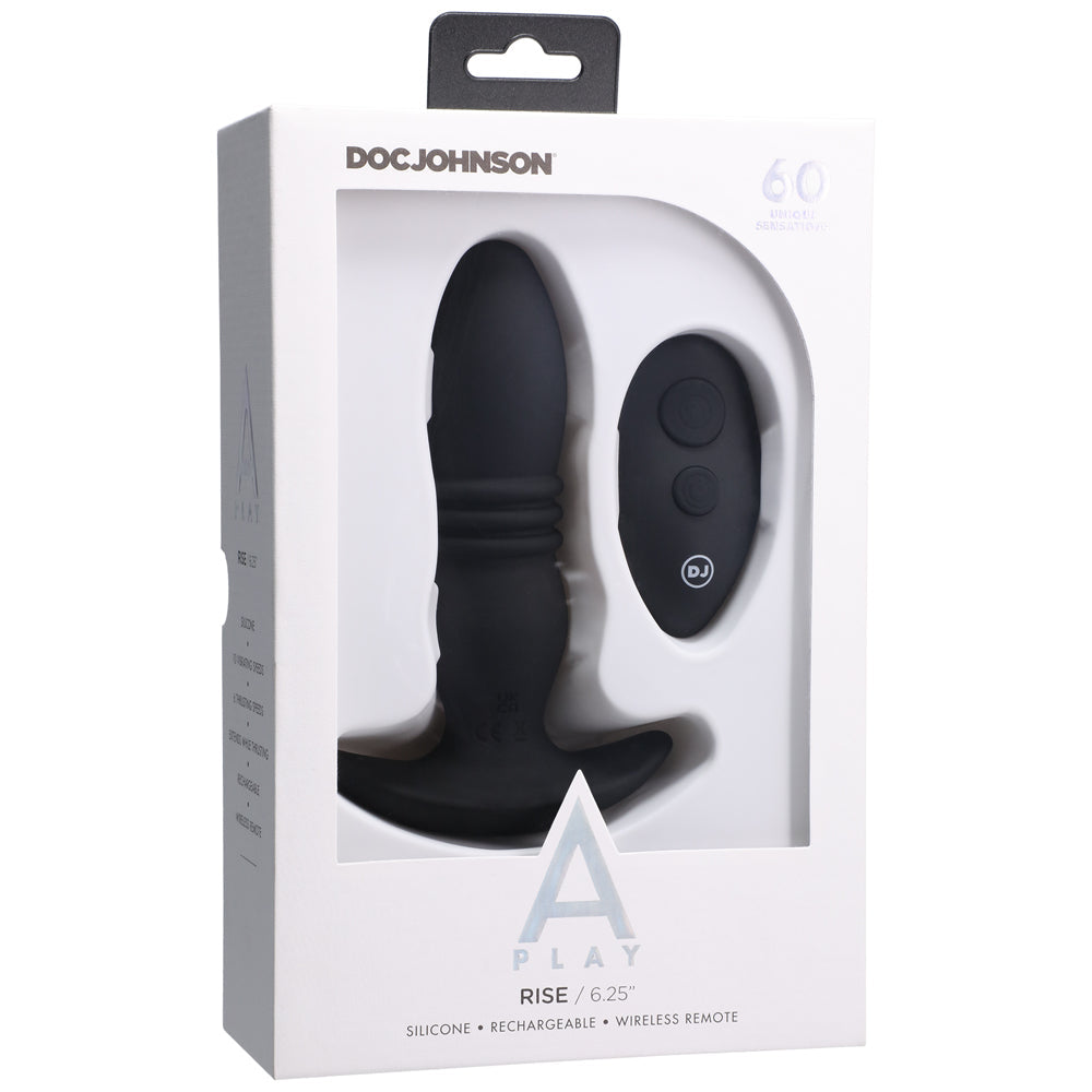 A-Play RISE Rechargeable Silicone Anal Plug with Remote Black - Red Garter