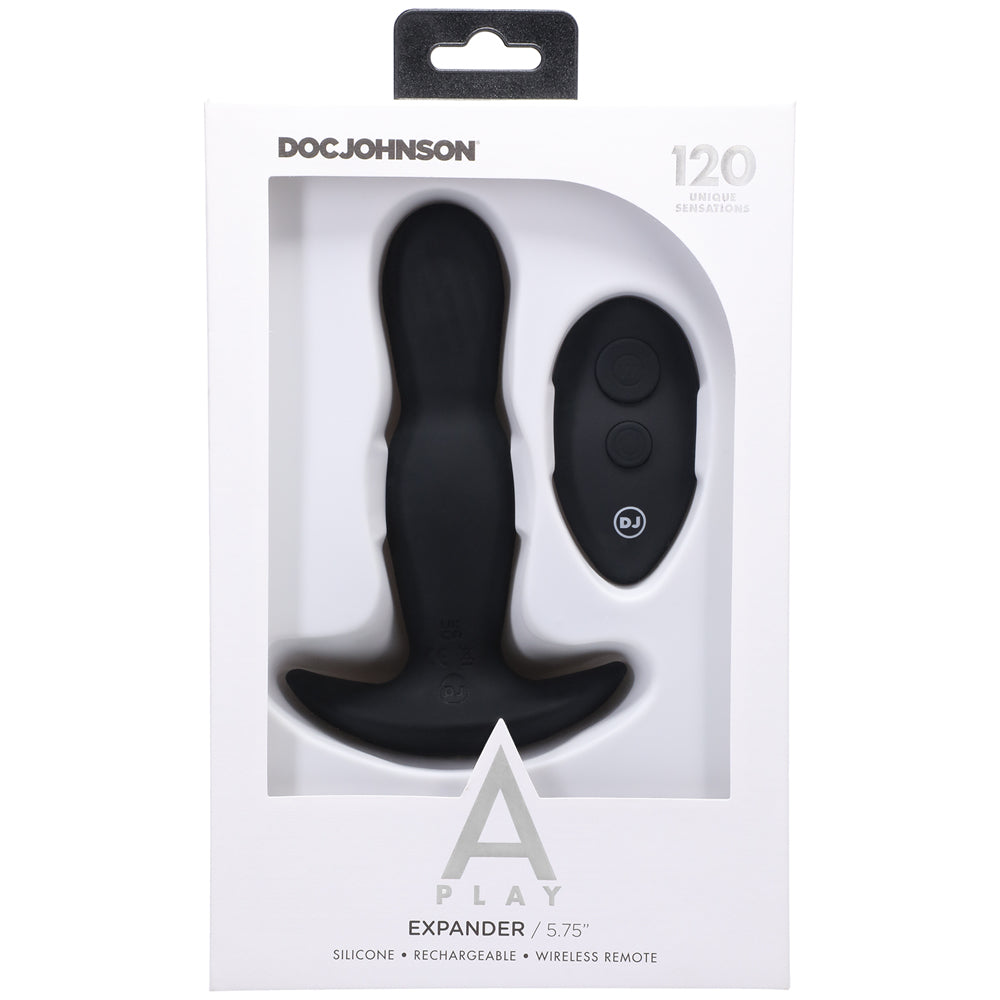 A-Play EXPANDER Rechargeable Silicone Anal Plug with Remote Black - Red Garter
