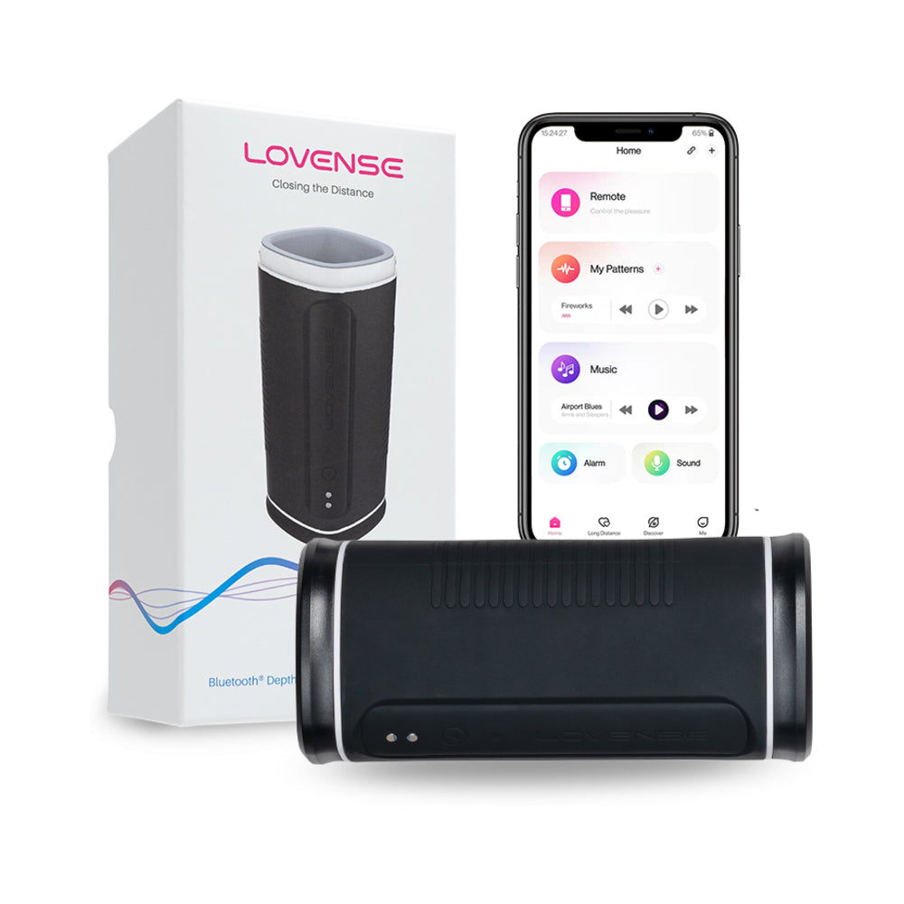 Lovense Calor Bluetooth Depth-Controlled Vibrating and Heating Masturbator - Red Garter