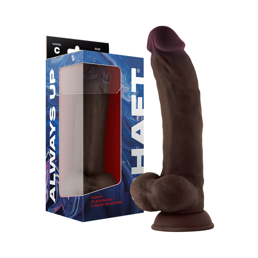 Shaft Model C: 9.5 in. Dual Density Silicone Dildo with Balls Mahogany - Red Garter