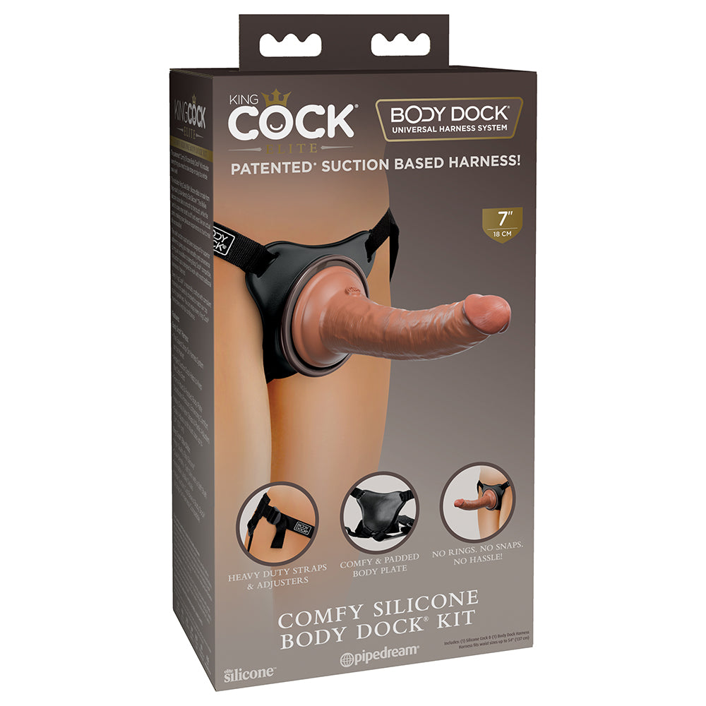 Pipedream King Cock Elite Comfy Silicone Body Dock Kit With Dildo Tan/Black - Red Garter