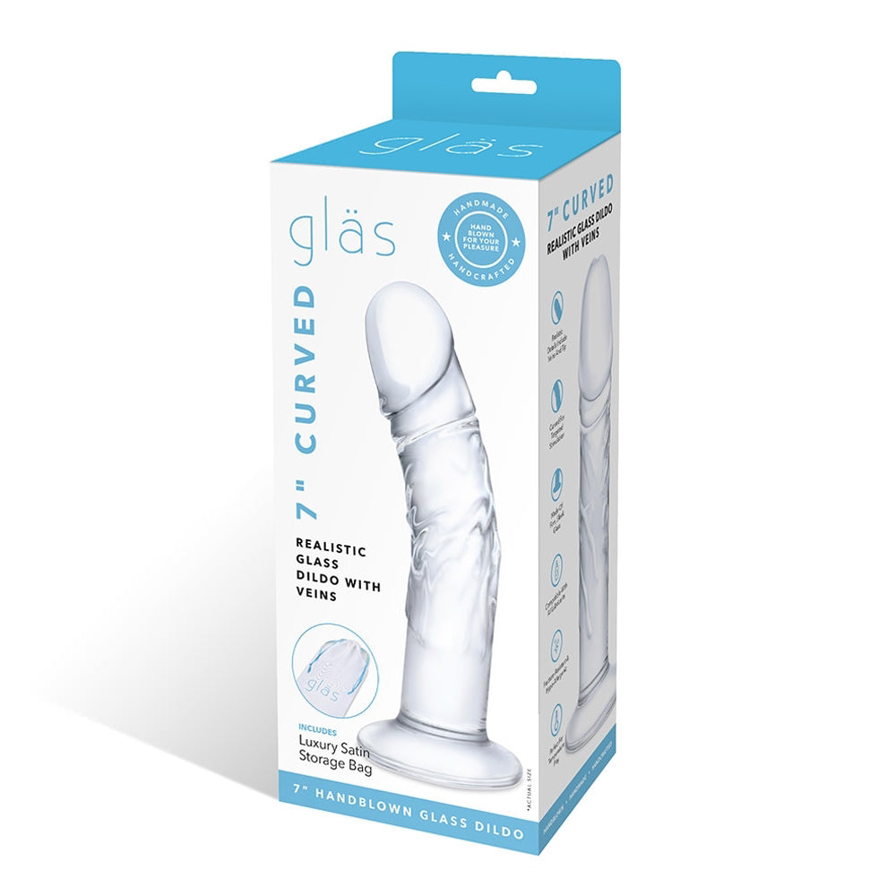 Glas 7 in. Curved Realistic Glass Dildo with Veins - Red Garter