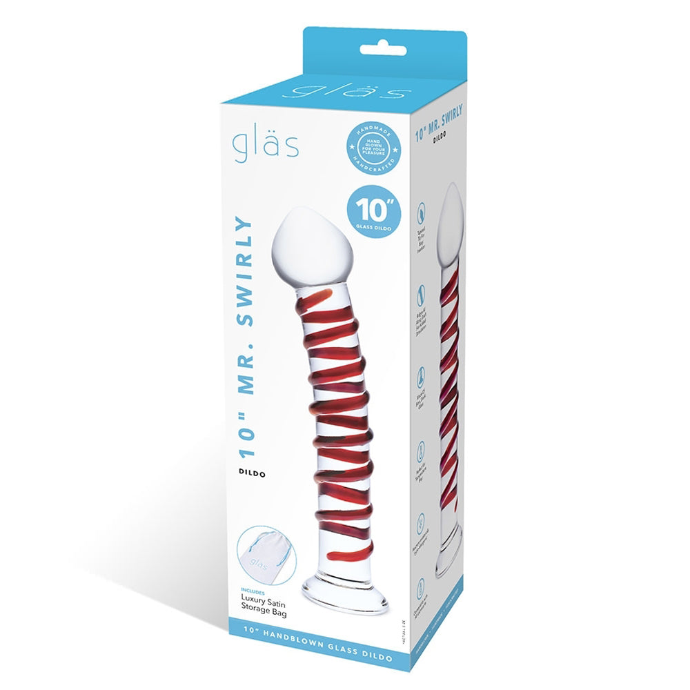 Glas 10 in. Mr. Swirly Glass Dildo - Red Garter
