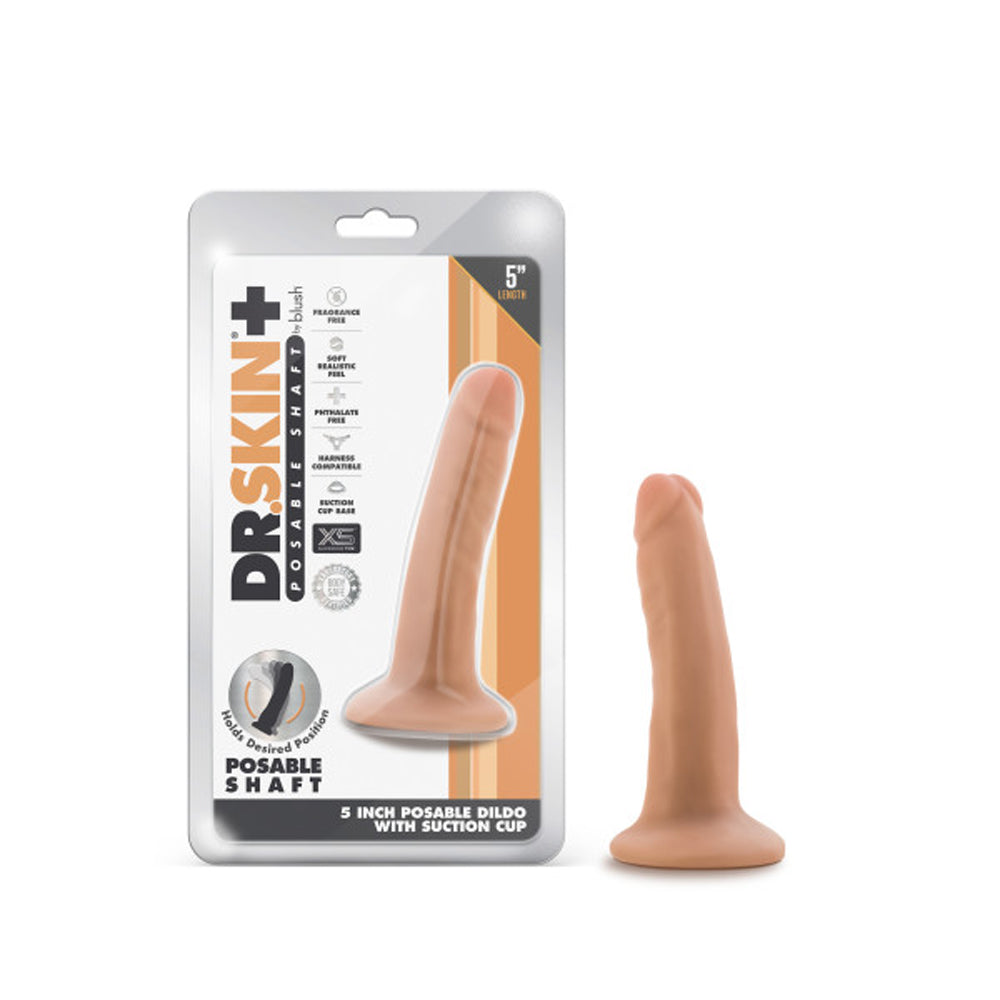 Blush Dr. Skin Plus Realistic 5 in. Triple Density Posable Dildo with Suction Cup Beige - Red Garter