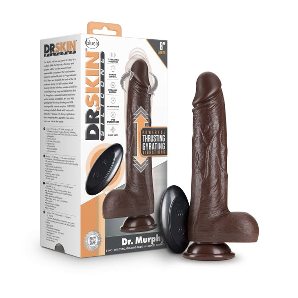Dr. Skin Dr. Murphy 8 in. Thrusting Dildo with Balls Brown - Red Garter