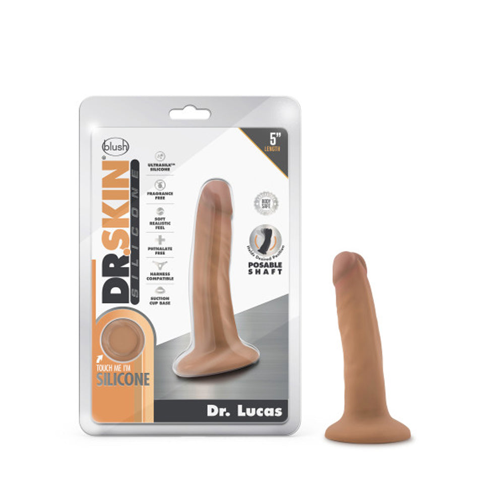 Blush Dr. Skin Silicone Dr. Lucas Realistic 5 in. Posable Dildo with Suction Cup Tan - Red Garter