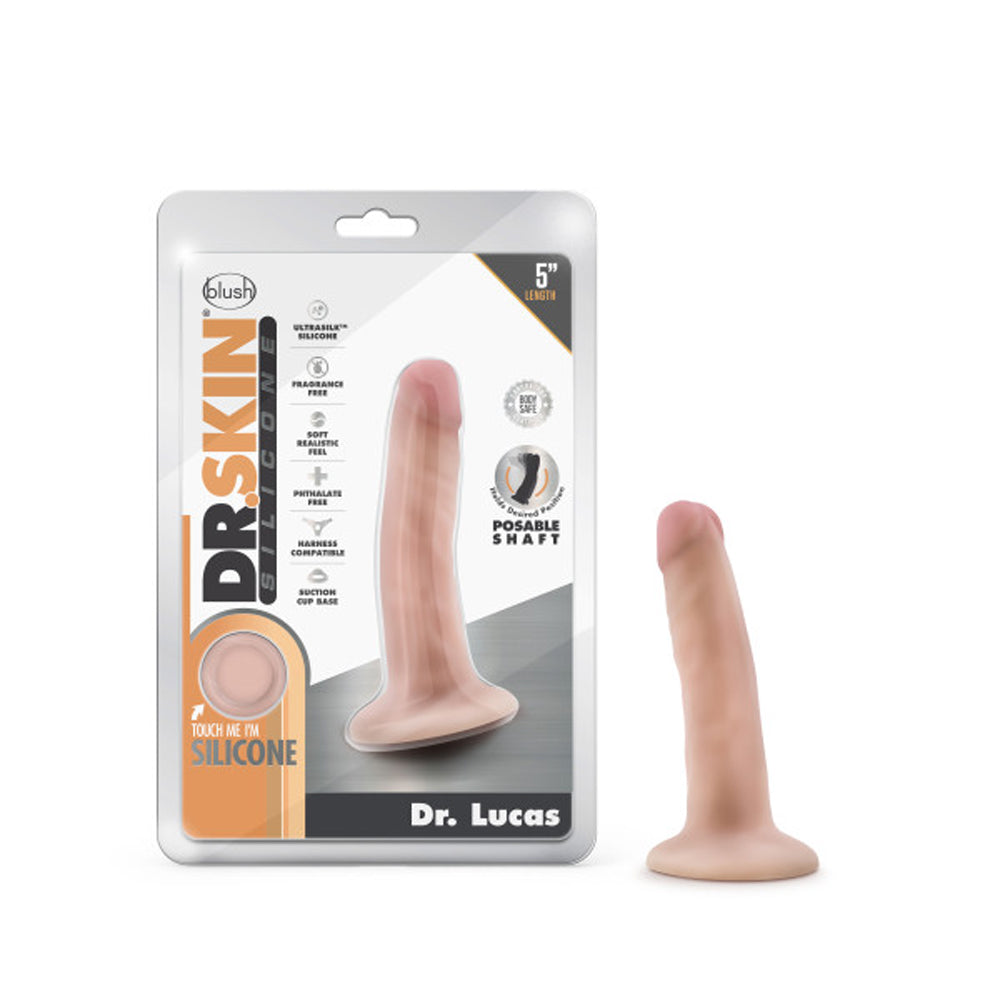Dr. Skin Silicone Dr. Lucas Realistic 5 in. Posable Dildo Beige - Red Garter