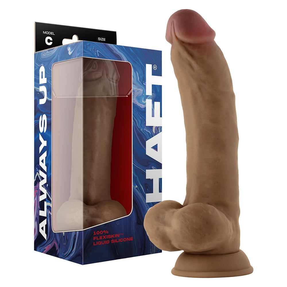 Shaft Model C: 9.5 in. Dual Density Silicone Dildo with Balls Oak - Red Garter