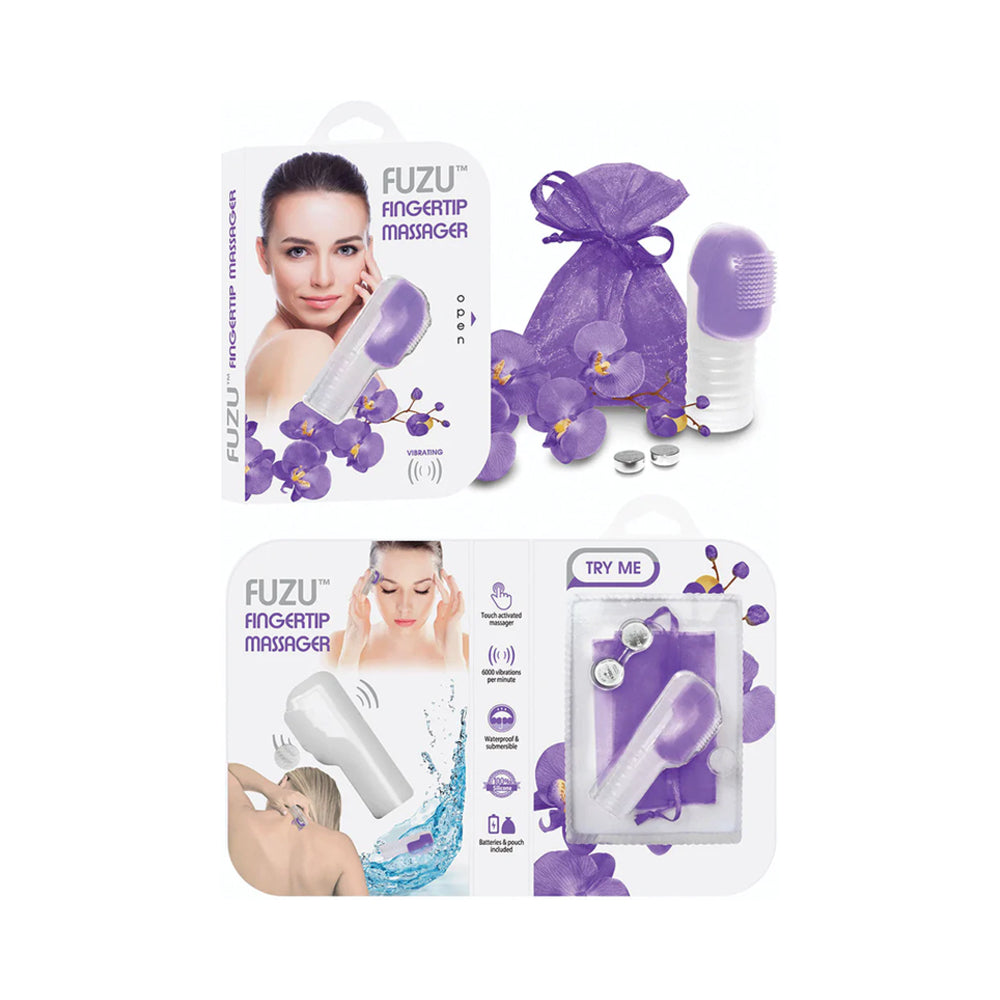 Fuzu Vibrating Fingertip Massager Neon Purple - Red Garter