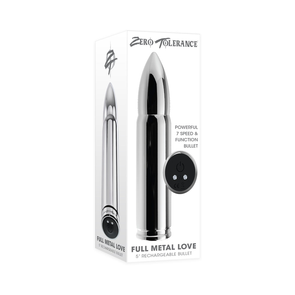 Zero Tolerance Full Metal Love Rechargeable Aluminum Bullet-Shaped Bullet Vibrator Silver - Red Garter