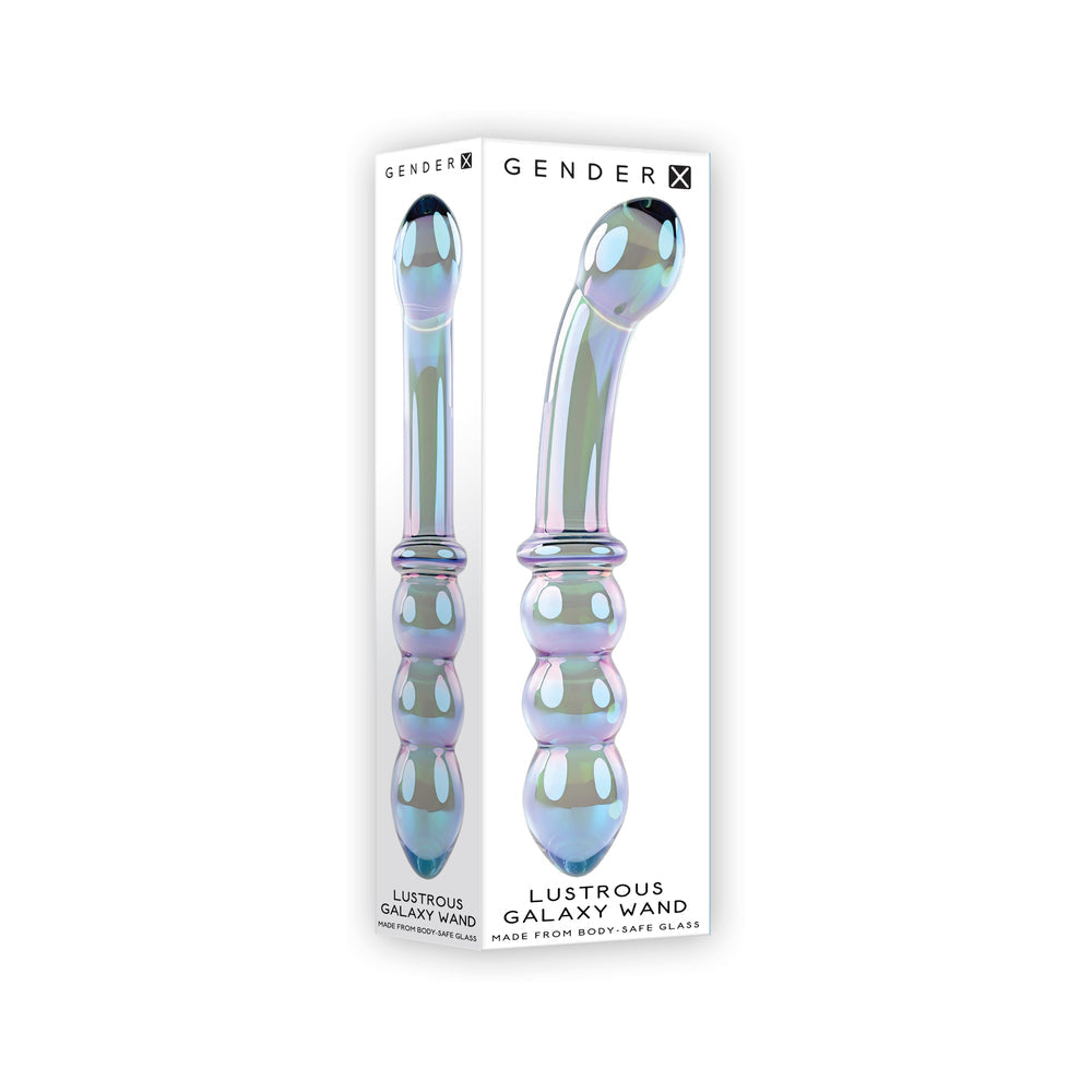 Gender X Lustrous Galaxy Wand 7.3 in. Dual-Ended Glass Dildo Multi-Color - Red Garter