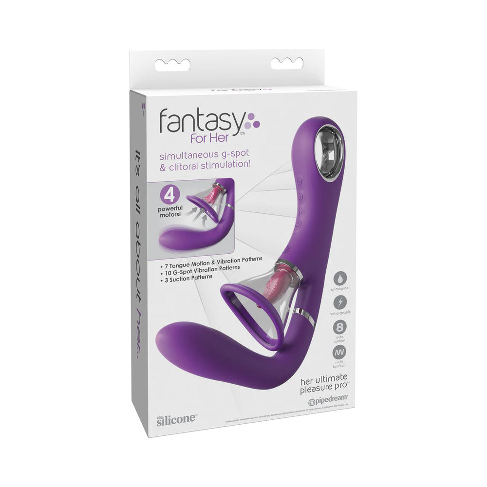 Fantasy For Her Her Ultimate Pleasure Pro Rechargeable Silicone Flicking Suction Dual Stimulator - Red Garter