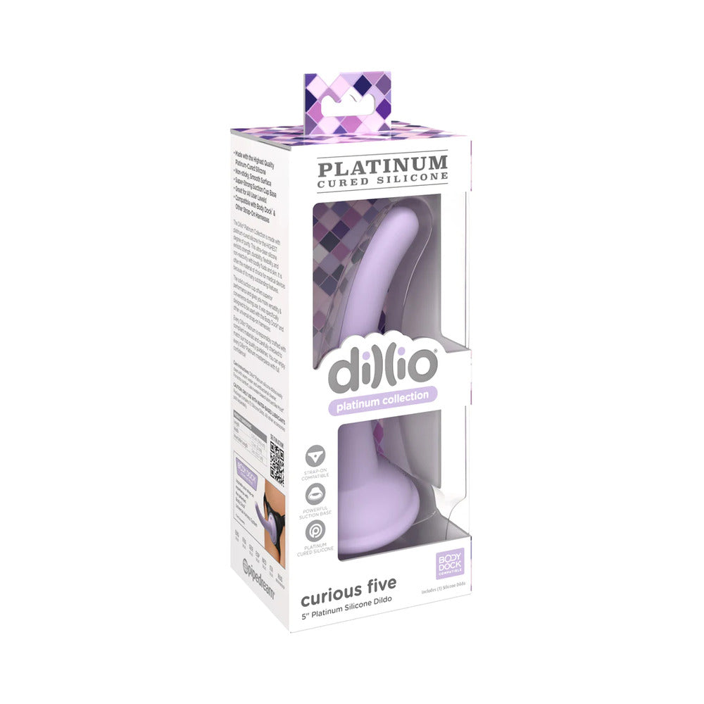 Dillio Platinum Collection Curious Five 5 in. Silicone Dildo Purple - Red Garter